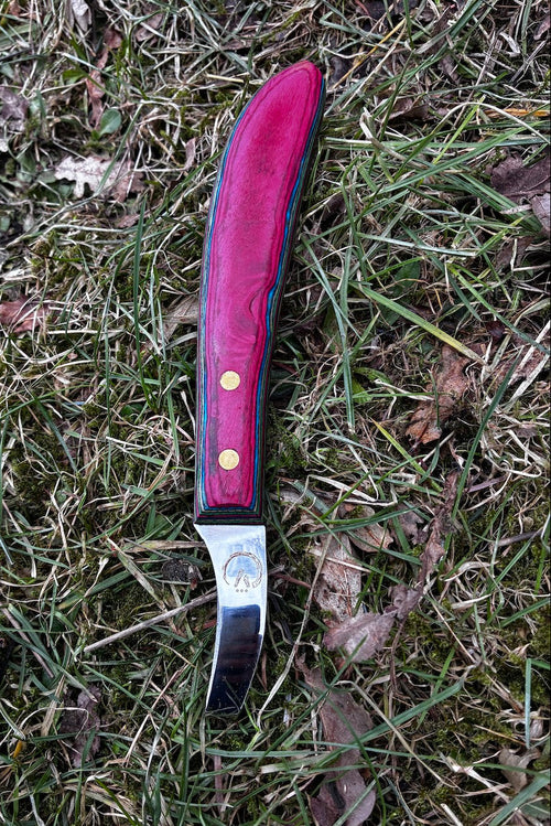 GoBarhuf Hufmesser Loop mit ergonomischem Holzgriff für präzise Strahl- und Sohlenpflege.